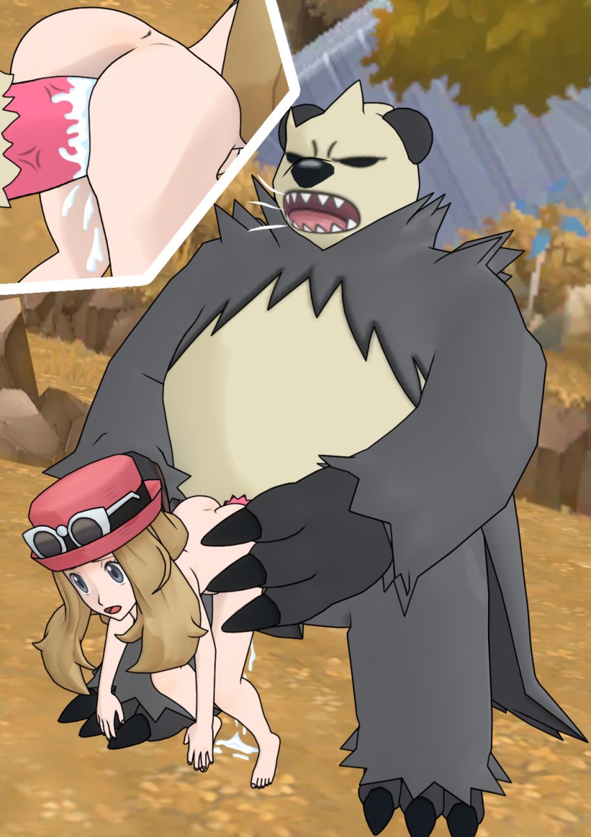 1boy 1girls anal anal_insertion anal_sex animal_genitalia animal_penis ass ass_focus bestiality big_penis blonde_hair cum cum_dripping cum_in_ass cum_inside female gray_eyes grey_eyes male pangoro pokémon_(species) pokemon pokemon_(species) pokemon_xy pokephilia saucemon7 serena_(pokemon) serena_(pokemon_games) zoophilia