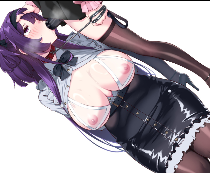 2girls blush blushing breasts collar female female_only hie_(hiememiko) hiememiko kantai_collection leash multiple_girls murakumo_(kantai_collection) purple_eyes purple_hair tagme