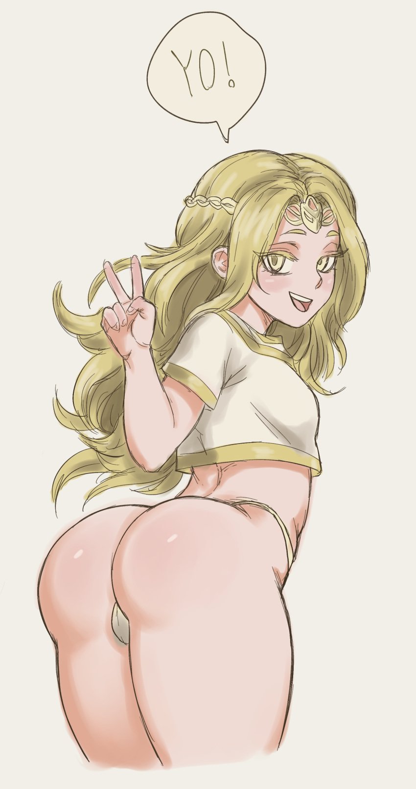 1boy absurd_res ass barefoot big_ass blonde_hair bocchichona brat bubble_ass bubble_butt bulge bulge_through_clothing elden_ring feet femboy feminine_male fromsoftware greeting greeting_viewer hi_res miquella miquella_the_kind panties peace_sign penis round_ass shadow_of_the_erdtree smile thick_thighs v yo yo!