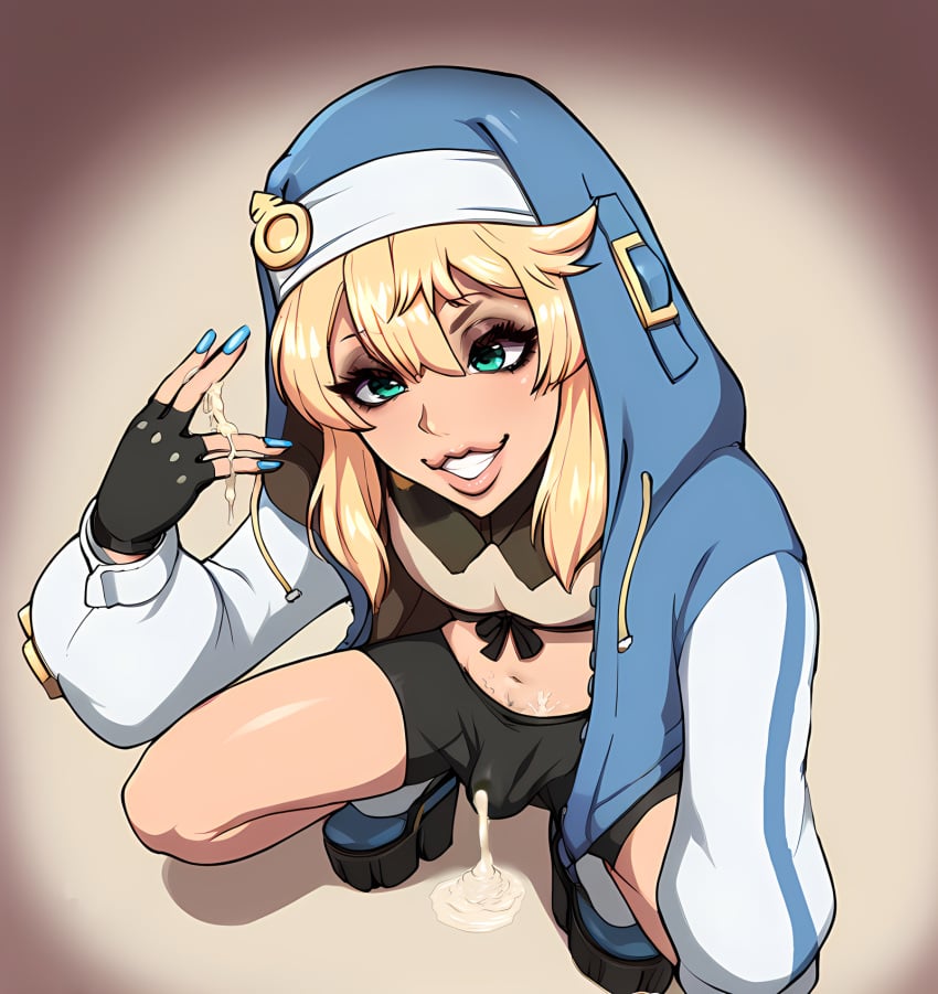 1boy after_masturbation ai_generated biker_shorts bimboports(ai) blue_clothing boots bridget bridget_(guilty_gear) cum cum_between_fingers cum_on_hand cum_through_clothes eyeliner femboy glossy_lips guilty_gear guilty_gear_strive habit human human_only light-skinned_femboy light-skinned_male makeup male_only nun&#039;s_habit spats stray_pubic_hair suggestive tagme thick_lips