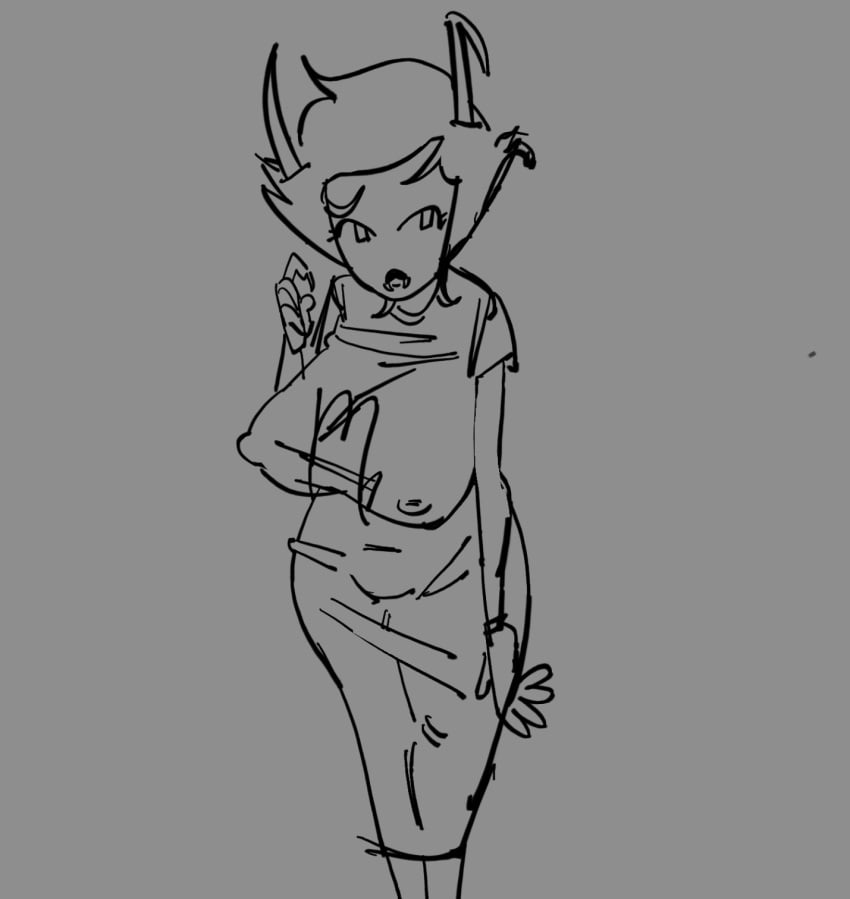 1girls alien alien_humanoid blankate dress fangs female female female_focus female_only homestuck homestuck_troll horn horns humanoid kanaya_maryam long_skirt monochrome nipples_visible_through_clothing shirt skin_tight skin_tight_outfit skirt solo solo_female troll vampire