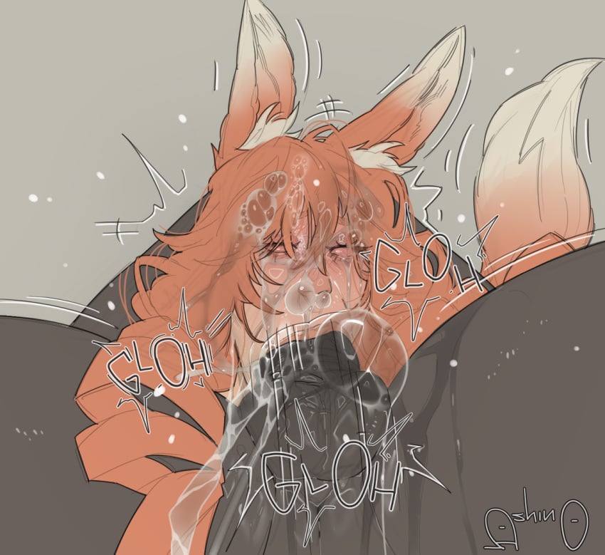 ashino_art breathplay cum_in_mouth cum_in_nose cum_in_throat deep_blowjob deepthroat eyes_rolling_back fox_ears fox_girl lexie_hendrix oral_rape orange_hair throat_fuck throat_pounding vestige_of_ophiuchus