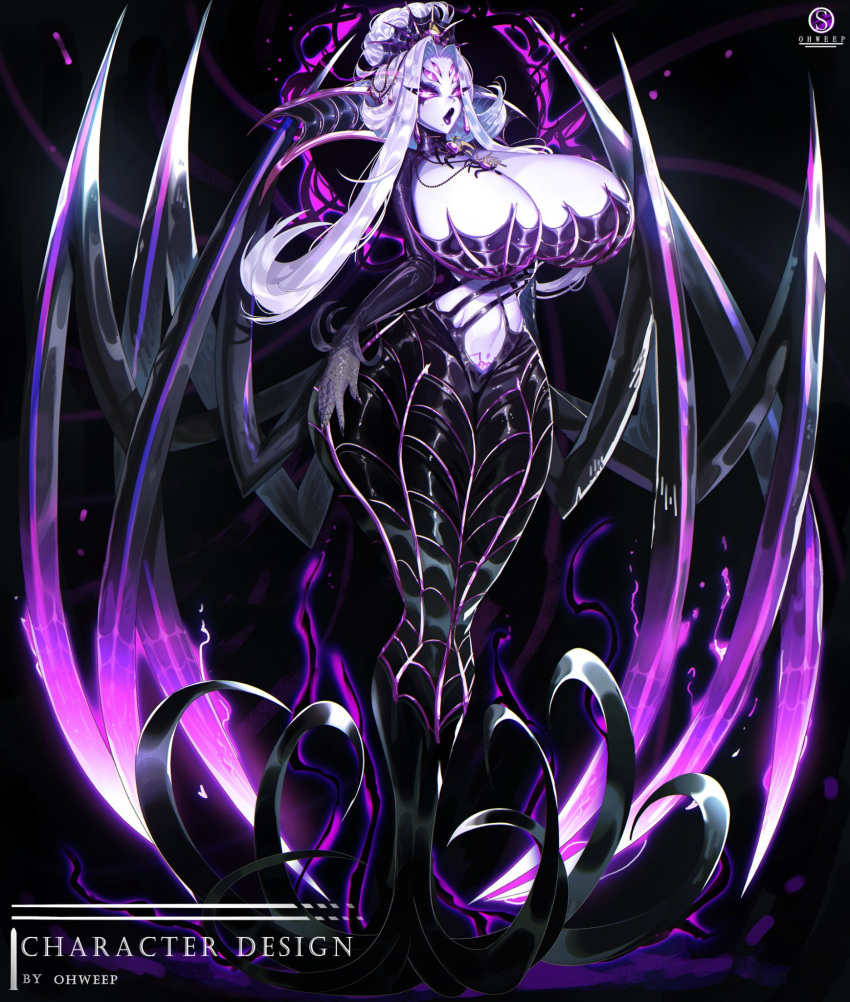 1girls 2020s 2024 2d 2d_(artwork) 5_fingers big_breasts breasts ear_piercing eyebrows eyelashes female female female_focus female_only glowing_eyes hair_ornament hi_res highres hips large_breasts long_hair long_legs ohweep original original_character purple_eyes purple_lips slim_waist solo solo_female solo_focus very_long_hair voluptuous white_hair white_skin wide_hips witch witch_costume