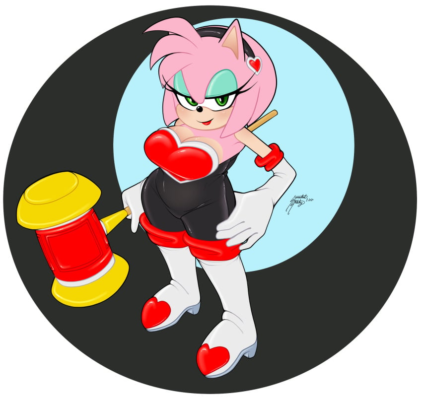 amy_rose amy_the_bat bodysuit breasts curvy_female high_heels long_gloves neckline rouge_the_bat_(cosplay) somewhatsketchy sonic_(series) spandex_suit