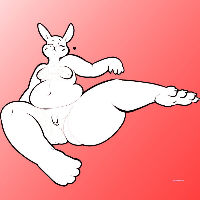 absurd_res anthro ass belly big_belly big_butt blush breasts chubby_cheeks claws curvy_figure curvy_male feet foot_focus genitals hi_res lagomorph male mammal moobs nude overweight overweight_anthro overweight_male penis pose presenting presenting_penis solo spread_legs spreading torartlol voluptuous wide_hips