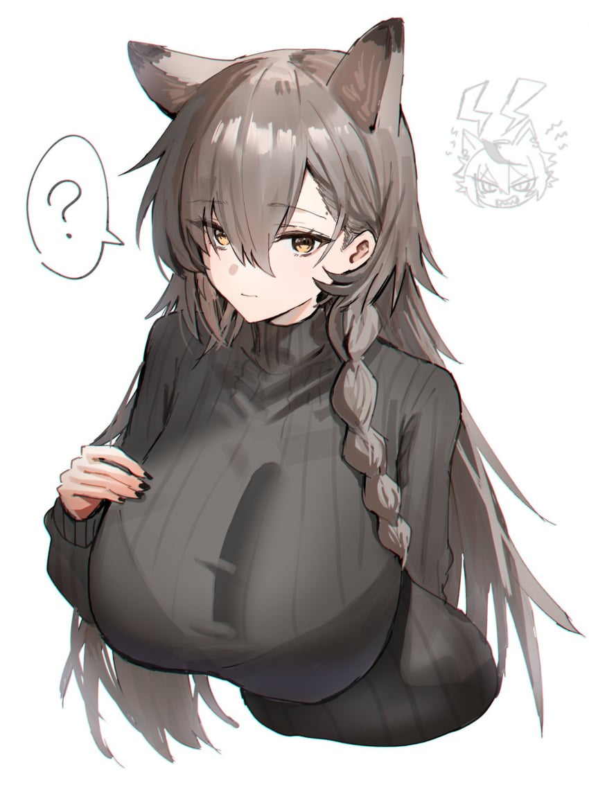 2020s 2024 2d 2d_(artwork) 2d_artwork 2girls 4_fingers 5_fingers ? angry angry_eyes angry_face arknights big_breasts big_breasts big_breasts black_nail_polish black_nails bra breasts breasts brown_hair closed_mouth clothed clothed_female clothes clothing color colored cropped_torso digital_drawing_(artwork) digital_media_(artwork) duo ear ears_up eyelashes eyes eyes_open female female female_focus female_only fingernails fingers fluffy_ears furry_ears hand_on_breast horn/wood humanoid large_boobs large_breasts light-skinned light-skinned_female light_body light_skin long_hair long_hair_female looking_at_viewer mouth mouth_closed nail nail_polish nailpolish nails nails_painted no_dialogue open_mouth open_mouth penance_(arknights) penance_(occasionally_flushed)_(arknights) point_of_view pointy_chin ponytail pov pov_eye_contact sharp_teeth shiny shiny_body shiny_breasts shiny_clothes shiny_hair shiny_skin solo_focus speech_bubble sweater teeth teeth_showing teeth_visible text_box text_bubble video_game video_game_character video_games voluptuous voluptuous_female white_background yellow_eyes