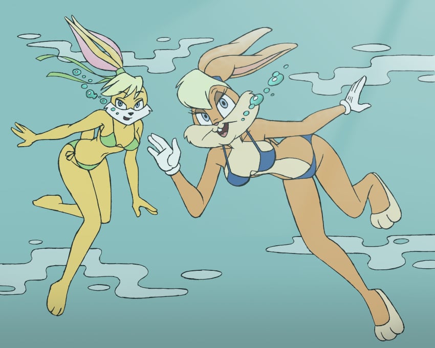 2girls anthro bikini bubbles crossover darkbunny666 lexi_bunny lola_bunny loonatics_unleashed looney_tunes rabbit shoxxe space_jam swimsuit tagme underwater warner_brothers