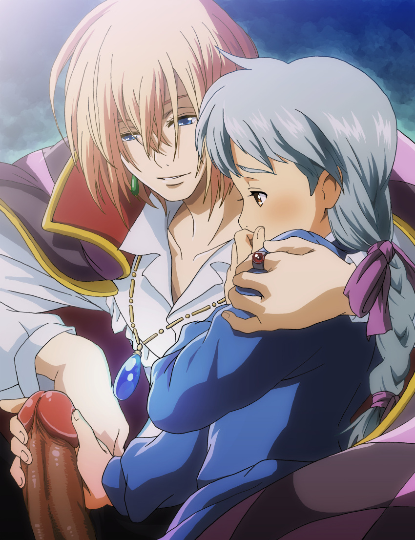 1boy 1girls clothed handjob howl's_moving_castle howl_(character) howl_no_ugoku_shiro sophie_hatter studio_ghibli