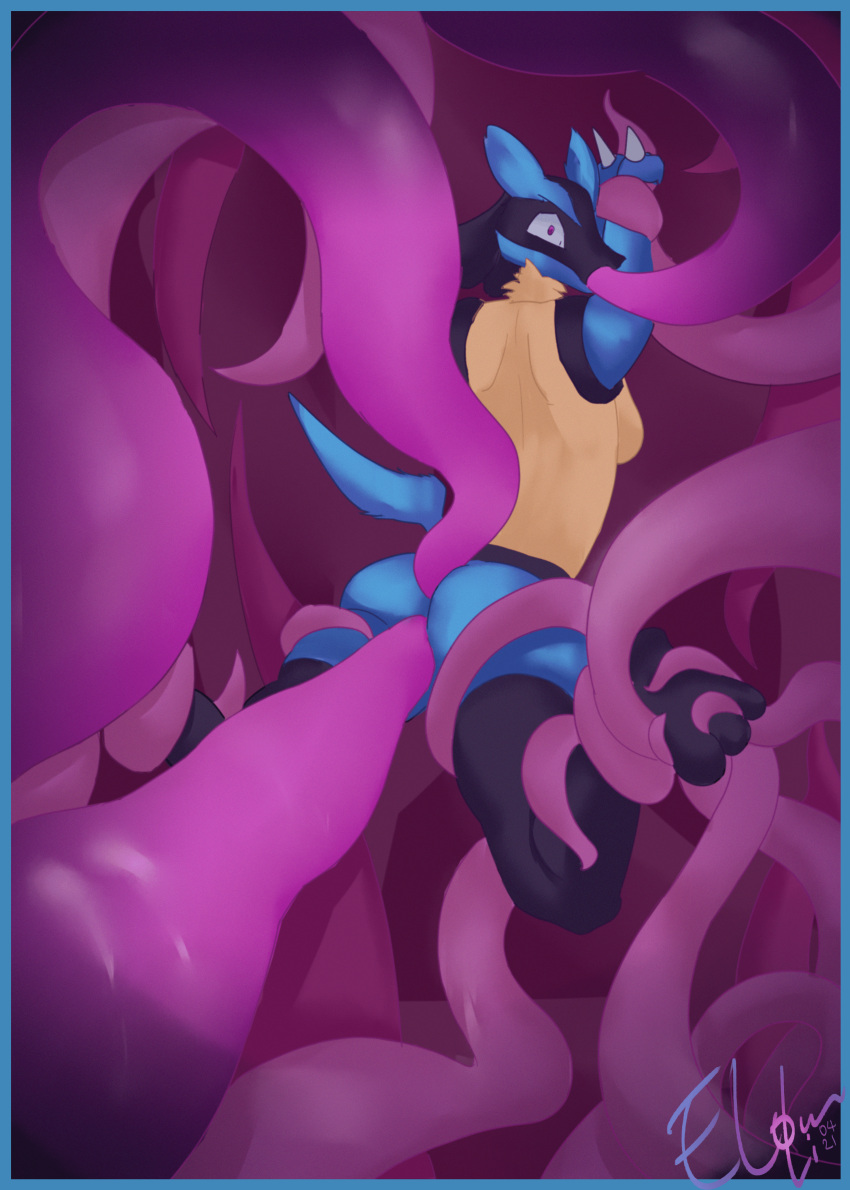 1girls 2021 absurd_res anal anthro ass blue_body blue_fur bound breasts deep_throat duskmoor female forced from_behind fur hands_tied hi_res invalid_tag lucario nintendo open_mouth oral oral_penetration penetration pokemon pokemon_(species) portrait purple_background purple_eyes purple_tentacles rape rear_view restrained simple_background solo solo_focus spread_legs spreading tentacle tentacle_in_mouth tentacle_penetration tentacle_rape tentacle_sex triple_penetration vaginal_penetration video_games wide_eyed yellow_body