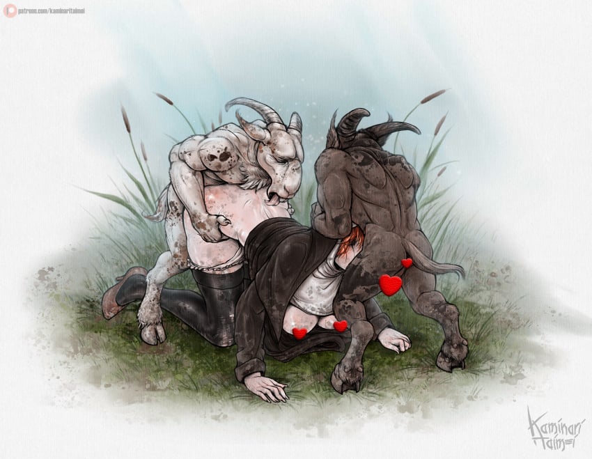 absurd_res anthro anthro_penetrating anthro_penetrating_human bovid caprine female female_human female_on_anthro goat group group_sex hi_res human human_on_anthro human_penetrated interspecies kaminari_taimei male male/female mammal nature nun penetration sex threesome