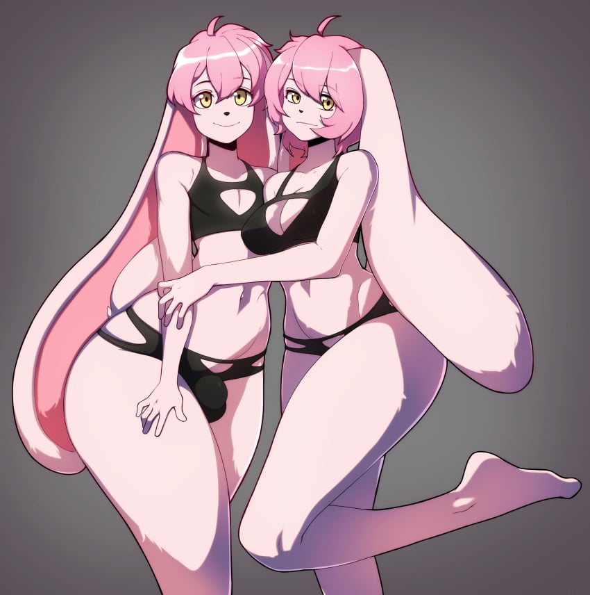 1boy 1girls absurd_res anthro ass atticus_mura ball_bulge balls_in_panties balls_under_clothes bra breasts brother brother_and_sister bulge cleavage clothed clothing crossdressing curvy digital_media_(artwork) duo embrace female femboy flaccid front_view fur furry genital_outline girly gradient_background hair hi_res lagomorph large_ass large_breasts leporid looking_at_viewer male male_with_female mammal navel panties panty_bulge penis_bulge penis_in_panties penis_outline penis_under_clothes pink_body pink_fur pink_hair rabbit raised_leg shaded sibling simple_background sissy sister skimpy smile suelix thick_thighs trap twins underwear wide_hips yellow_eyes