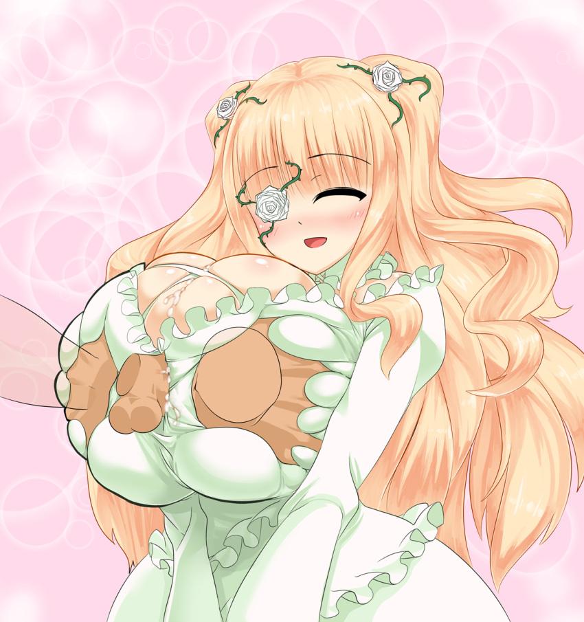 artist_request blonde_hair breasts cum cum_between_breasts female_focus groping_breasts happy happy_sex huge_breasts kirakishou large_breasts long_hair paizuri rozen_maiden tagme