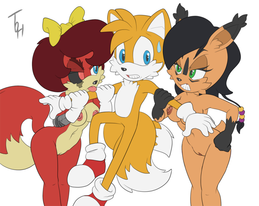 2015 anthro areola big_breasts breasts canine erect_nipples feline female fiona_fox fox fur furry_tail interspecies lynx male mammal multiple_tails nicole_the_lynx nipples nude pussy sega sonic_(series) sonic_the_hedgehog_(archie) sonic_the_hedgehog_(comics) sonic_the_hedgehog_(series) tagme tail tails the_other_half tug_of_war