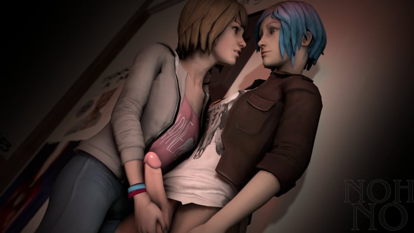 3d blue_hair chloe_price futanari handjob life_is_strange max_caulfield nohno