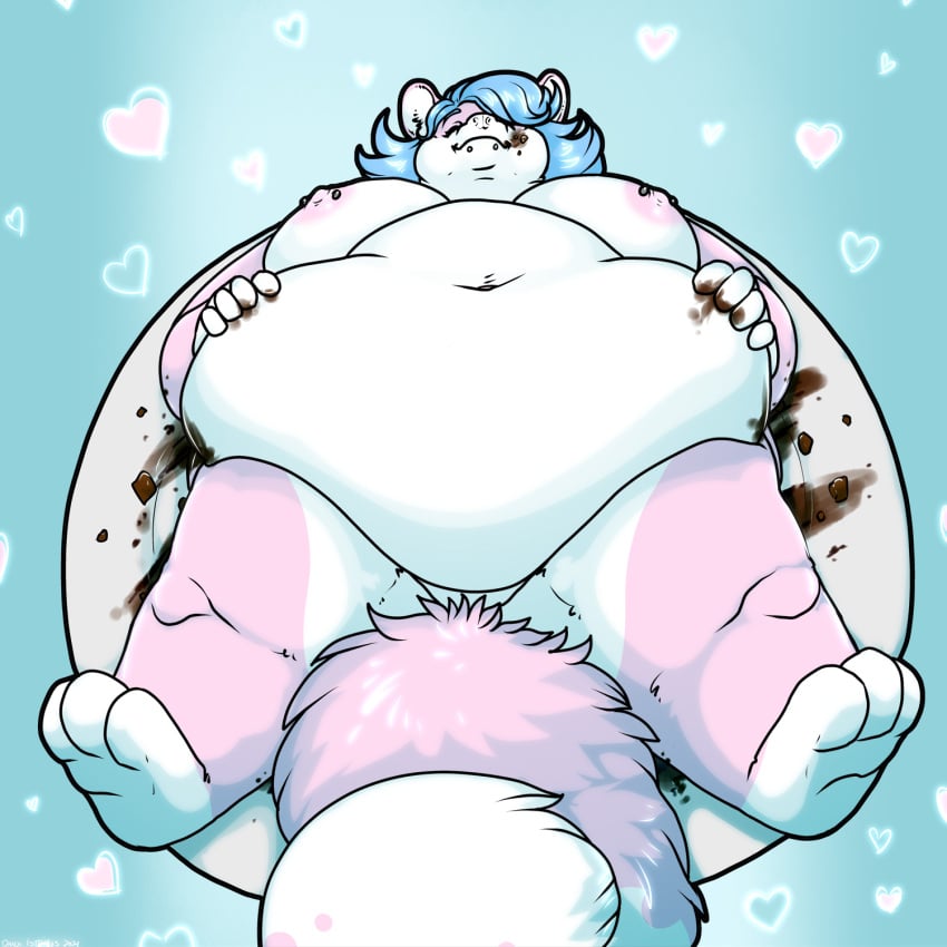 breasts cake chinchilla chinchillid danji-isthmus dessert eating feeding female food furry hi_res mammal microblob no_humans obese overweight rodent