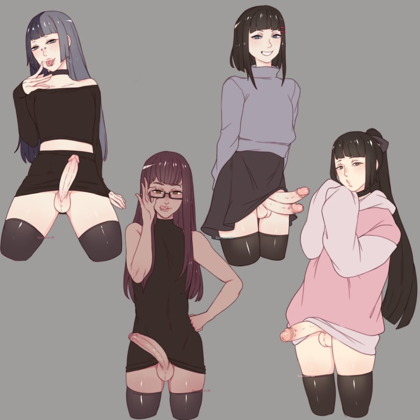 4boys :p balls bangs black_hair black_thighhighs blue_eyes blunt_bangs brown_eyes choker clothing daiko_(gyarusatan) dark-skinned_femboy dark-skinned_male dark_skin diphallia diphallism disembodied_leg eden_(gyarusatan) erect_penis femboy girly glasses grey_background grey_eyes grey_hair gyarusatan hairclip licking_lips lip_piercing long_hair looking_at_viewer male male_only medium_hair multi_penis narrowed_eyes no_underwear nose_piercing penis ponytail satine_(gyarusatan) smile smiling_at_viewer take_your_pick thighhighs two_tone_hair