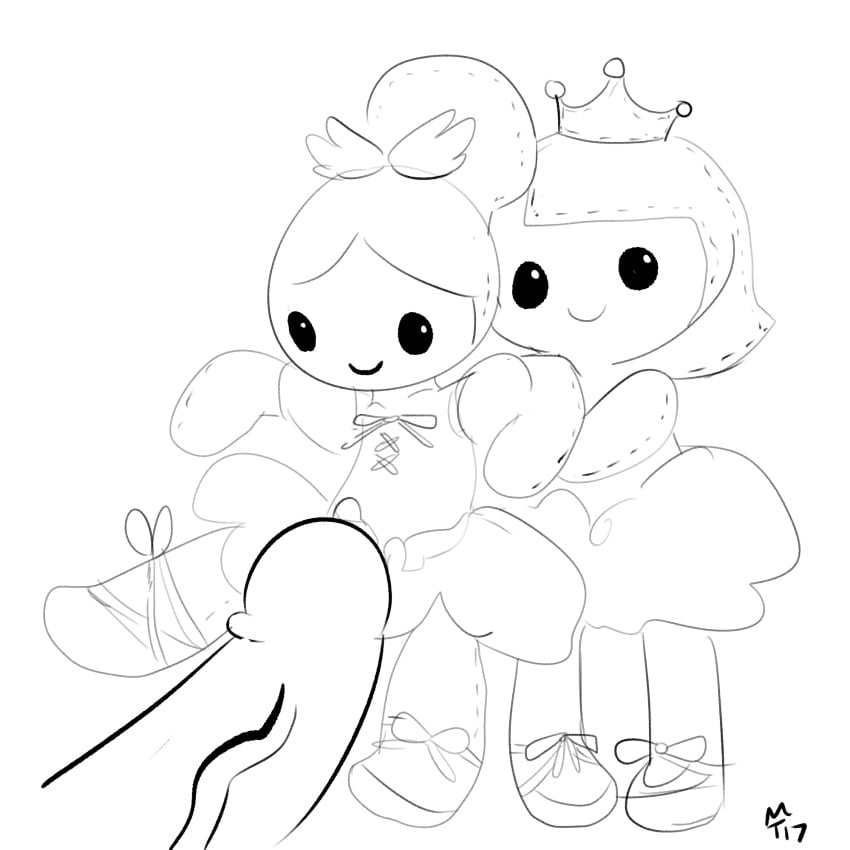 animate_inanimate anthro black_eyes clothing crown doll dress duo female genitals hi_res holding_another living_doll male male/female mt_(artist) not_furry penis simple_background sketch smile white_background