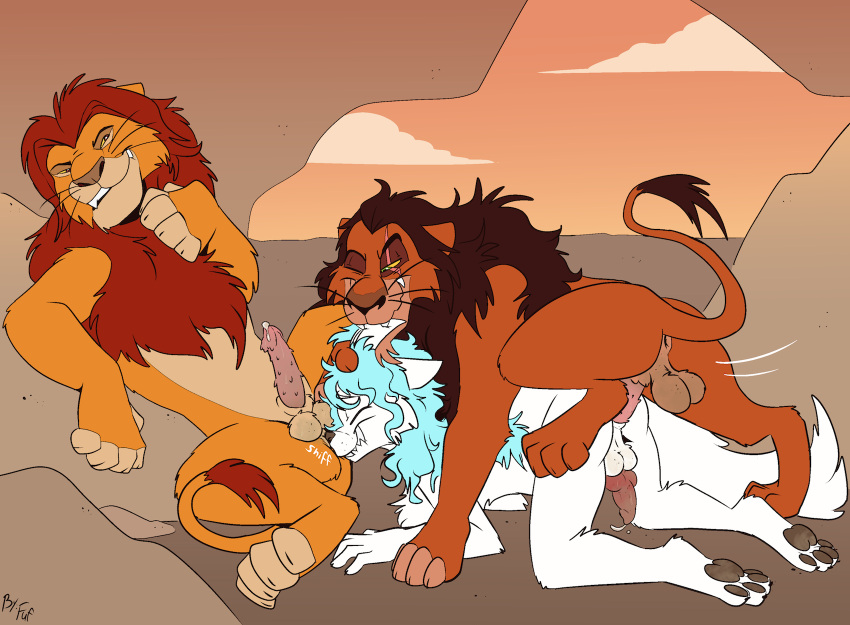 3boys anal anthro arctic_wolf balls ballsack bite blue_hair brown_hair butt_sniffing canid canine canis dangling_testicles disney ear_bite erect_penis erection felid feral fuf fur gay group hair hi_res leonine lion male male/male male_only mammal mufasa multicolored_body multicolored_fur orange_body orange_fur pantherine raaf_helder_(character) red_hair scar_(the_lion_king) sniffing tan_body tan_fur the_lion_king threesome two_tone_body two_tone_fur white_body white_fur wolf yaoi