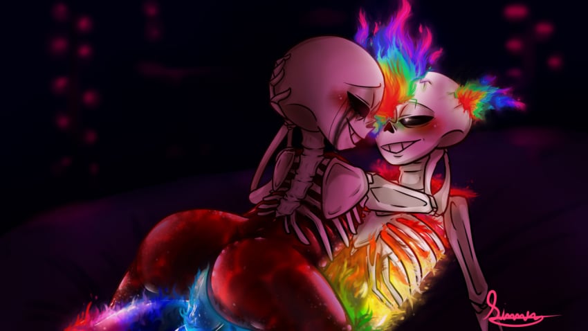 2boys 2d color_sans dark_background ectobody fan_character fire_body gay humanoid killer_sans killertale male male/male male_only mlm rainbow_body red_body sans sans_au sans_oc sanscest selfcest sinner0w0 skeleton tagme toony undertale_(series) undertale_au yaoi