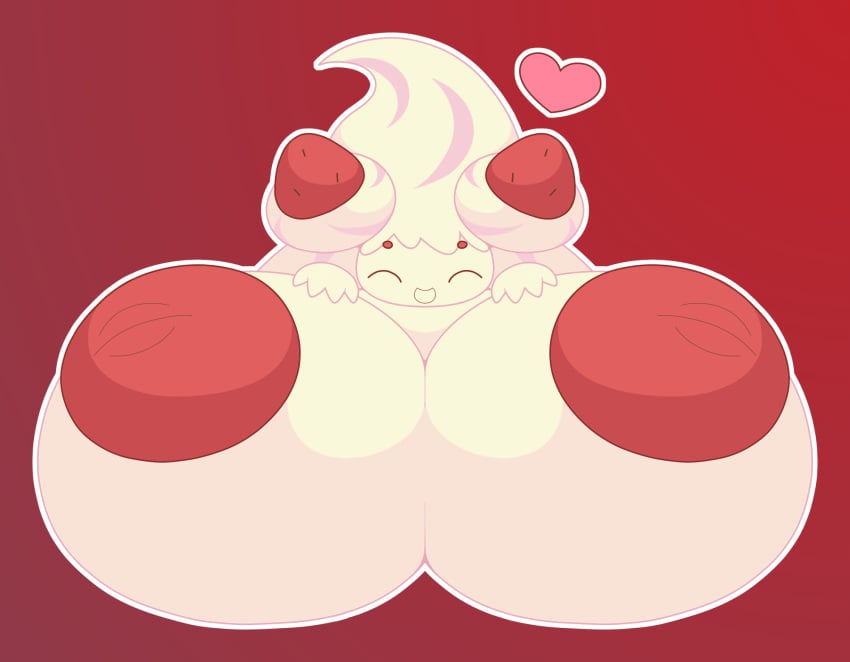 2021 alcremie anthro big_breasts big_nipples breasts chounyuu cute fairy female food_creature hands_on_breasts huge_breasts huge_nipples hyper hyper_breasts large_breasts metaskei nintendo nipples pokémon_(species) pokemon pokemon_ss puffy_nipples shortstack strawberry whipped_cream white_skin