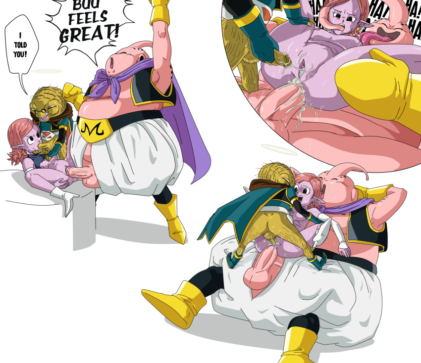 anal anal_sex babidi backsack chronoa cum cum_inside double_penetration dragon_ball fat_buu larger_male majin_buu no_eyewear penis_size_difference petite size_difference smaller_female vaginal_penetration