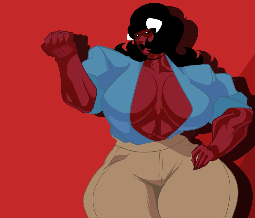 behemaid big_breasts breasts cleavage clothed clothing demon demon_girl female fit fit_female gwen_(behemaid) horns huge_breasts massive_breasts muscles muscular muscular_female original original_character solo thick_thighs thighs toned toned_female wide_hips