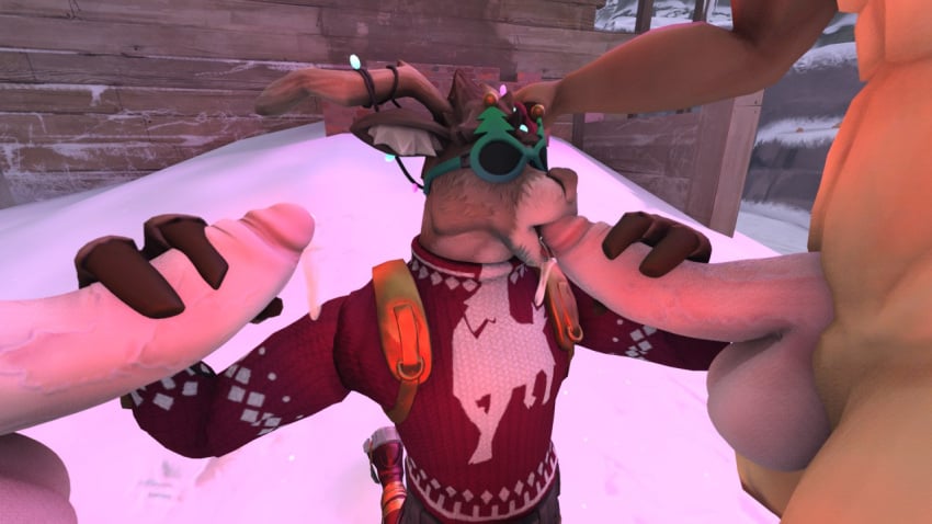 3_fingers 3boys 3d abs antlers arms balls big_balls big_penis blowjob christmas christmas_lights cum deer deer_ears dolph_(fortnite) double_handjob erect_penis fellatio foreskin fortnite fur furry glasses grabbing_penis handjob holidays male_only marshali oral penis penis_grab precum reindeer sfm snow source_filmmaker stroking_cock stroking_penis sweater threesome tongue vein veins veiny_penis yaoi