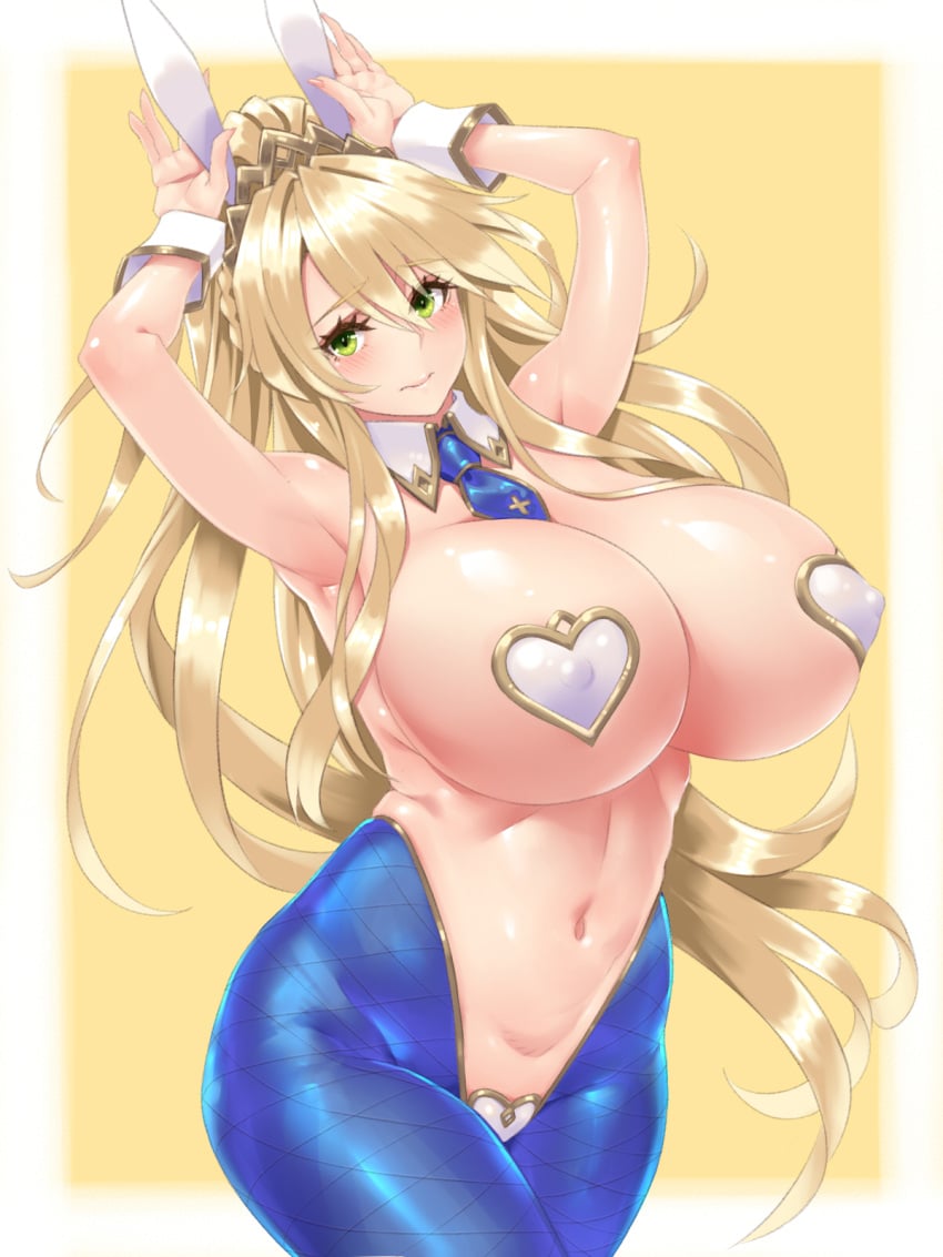 1girls 2021 artoria_pendragon artoria_pendragon_(lancer) belly big_breasts blonde_hair blue_legwear blue_necktie blush breasts bunny_ears bunny_pose cleavage closed_mouth eyebrows eyebrows_visible_through_hair eyelashes fate/grand_order fate_(series) female female_focus female_only green_eyes hayama_kazusa heart_pasties large_breasts long_hair looking_at_viewer mouth_closed navel necktie nipple_pasties pasties pussy_pasty reverse_bunnysuit shiny_skin solo solo_female solo_focus stomach tagme white_heart_pasties white_pasties