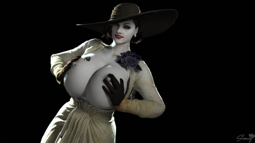 1girls 3d alcina_dimitrescu exposed_breasts female female_only nipple_piercing nipples piercing queen_of_spades resident_evil resident_evil_8:_village solo spade tattoo thatsnowygirl