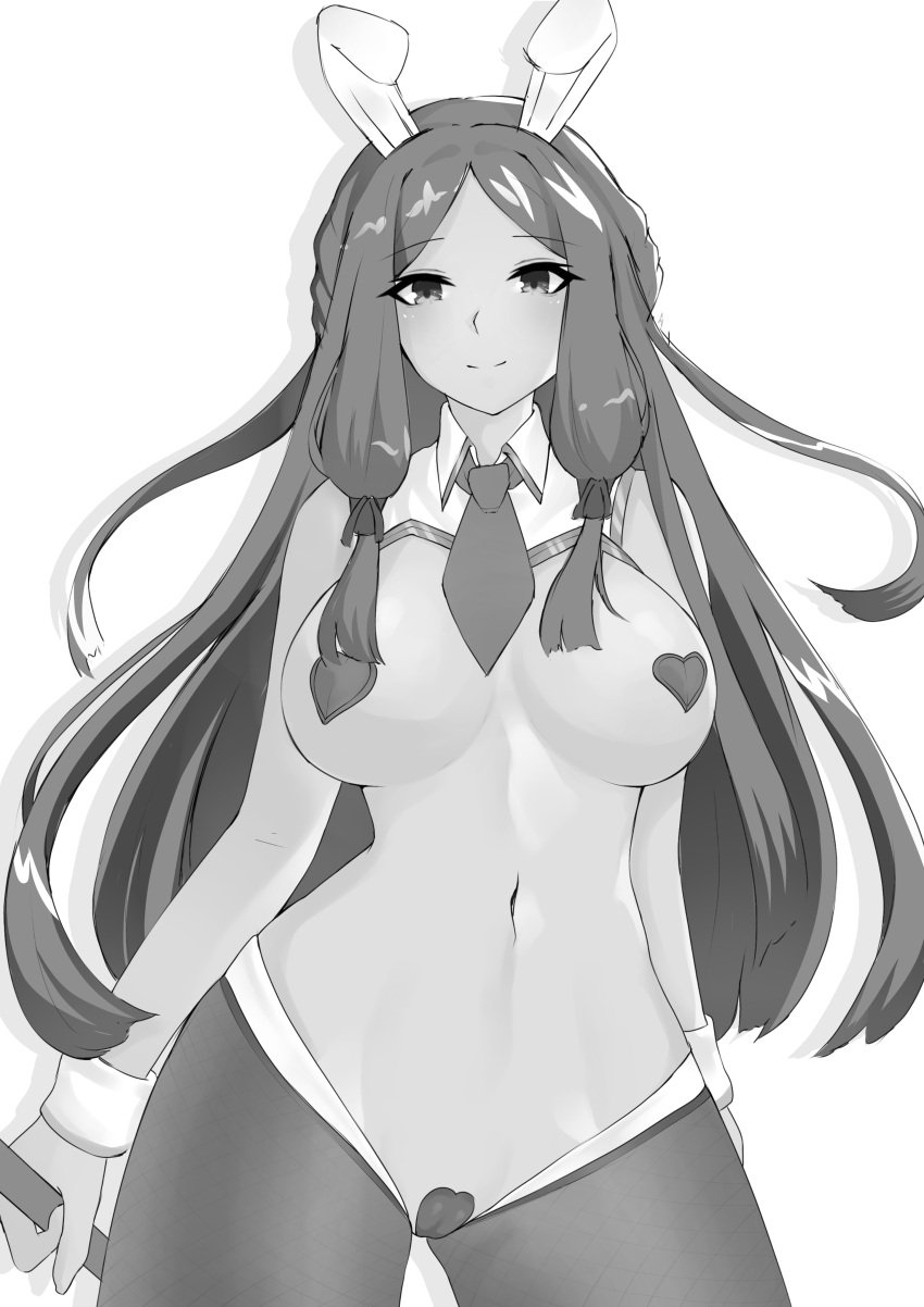 1girls alternate_costume blush breasts bunny_ears bunnysuit commission female female_focus female_only grayscale haze_(xenoblade) holding_object holding_staff long_hair miraiyako monochrome navel necktie necktie_between_breasts nintendo nipple_pasties pasties reverse_bunny_costume reverse_bunnysuit sleeveless smile solo solo_female thighhighs xenoblade_(series) xenoblade_chronicles_2 xenoblade_chronicles_2:_torna_the_golden_country