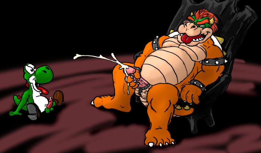 bowser cock_ring color handjob interspecies koopa male male_only mario_(series) multiple_males nintendo sdawg solo straight_hair yaoi yoshi