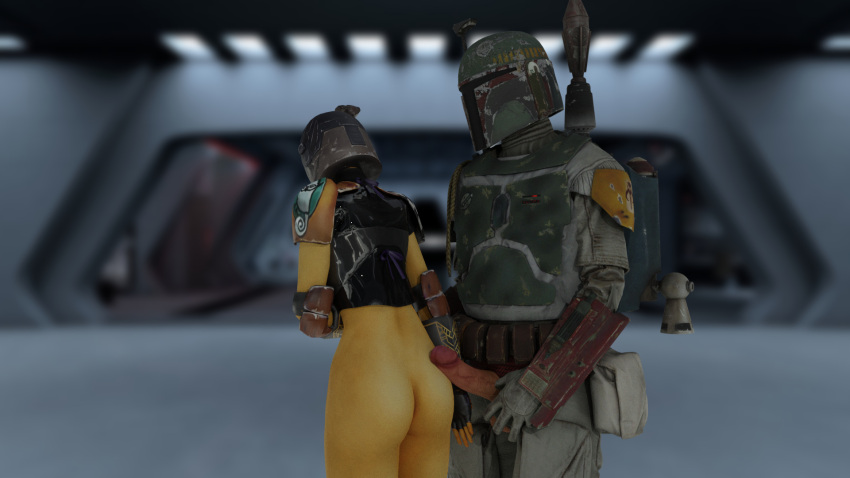 1boy 1girls ass big_penis boba_fett clothed clothing dark-skinned_female dark_skin dickhead5 doggy_style erection half-dressed imminent_sex medium_ass penis sabine_wren simple_background star_wars star_wars_rebels veiny_penis