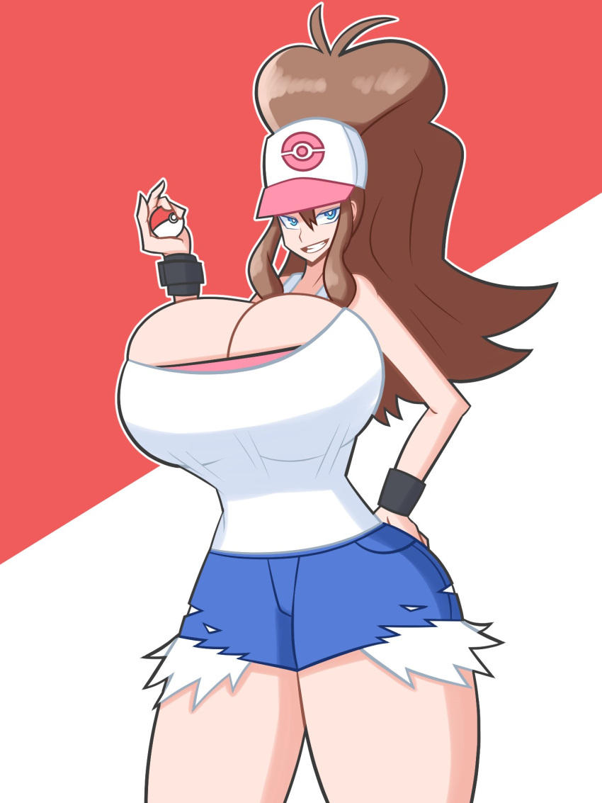 1girls 3:4 alternate_breast_size ass bare_shoulders big_ass big_breasts big_butt booty_shorts bra breasts breasts_bigger_than_head brown_hair busty butt duskyer female female_only hands_on_hips happy hilda_(pokemon) hips holding holding_object huge_ass huge_breasts huge_butt human humanoid large_ass large_breasts large_butt long_hair nintendo pokemon pokemon_bw seductive seductive_eyes seductive_look seductive_smile shorts smile solo solo_female standing tank_top thick thick_ass thick_thighs thighs tight tight_clothes tight_clothing tight_fit top_heavy voluptuous wide_hips