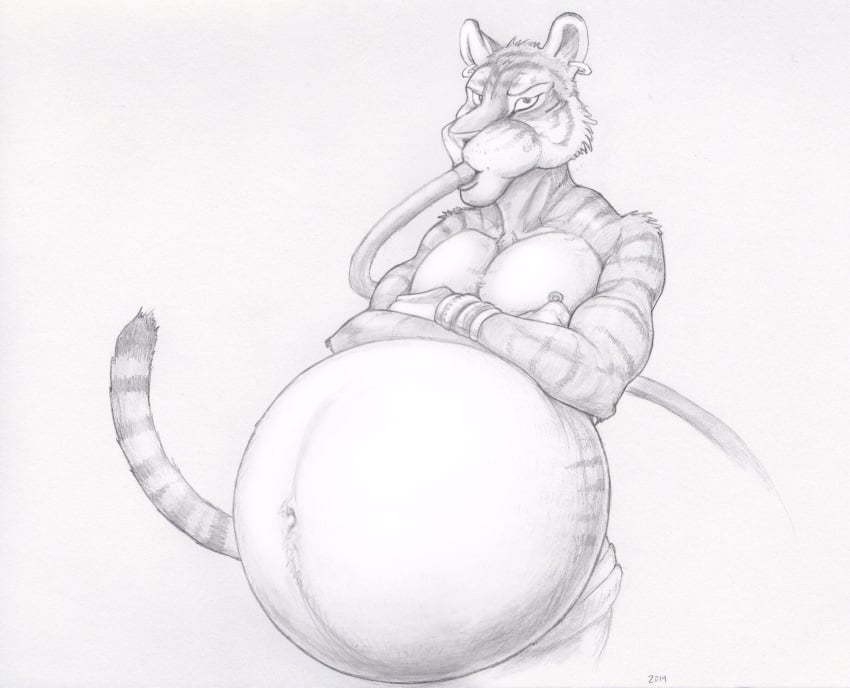 2014 anthro belly belly_inflation furry inflation ipipo male male_only navel solo_male tiger