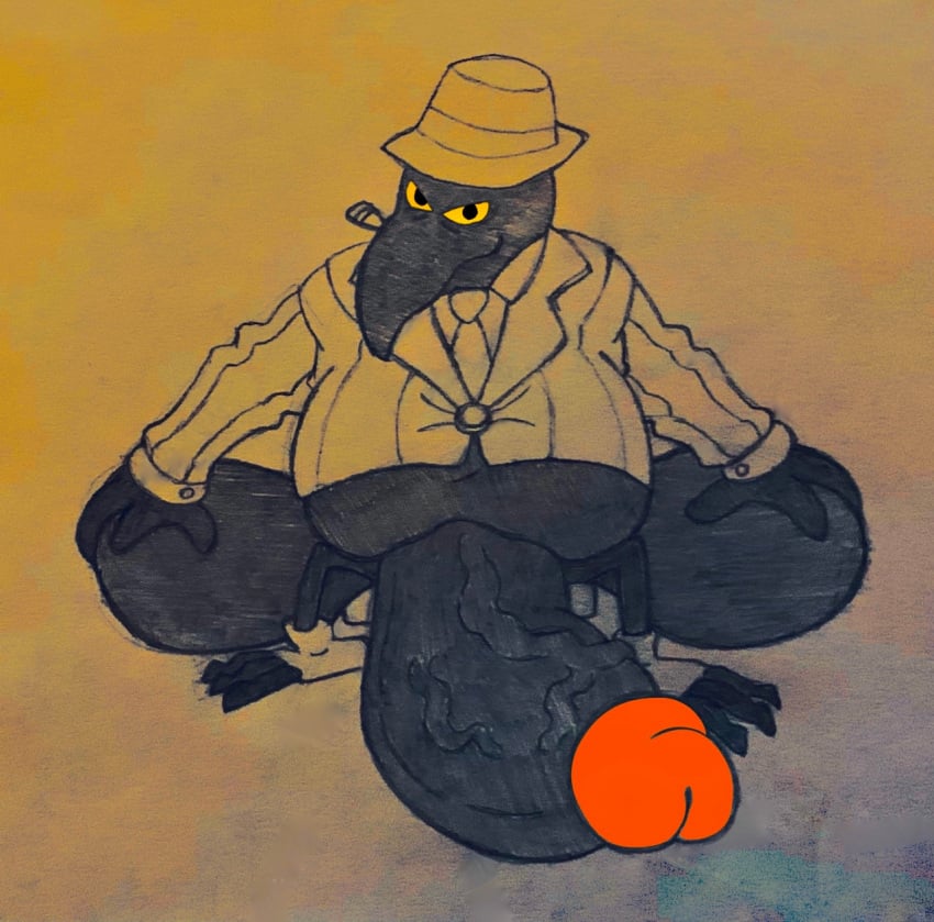 anthro anthro_male avian belly big_penis bird cigar circumcised clothed clothing corvid corvus_(genus) crow determined digital_media_(artwork) duke_(fritz_the_cat) erection fedora footwear fritz_the_cat genitals gigaboy glans graphite_(artwork) hand_on_balls hat headgear headwear hi_res huge_cock humanoid hyper hyper_genitalia hyper_penis inviting jacket looking_at_viewer male navel no_underwear organs oscine overweight passerine pencil_(artwork) penis red_glans simple_background sitting slightly_chubby smoking solo solo_focus stomach topwear traditional_media_(artwork) vein veiny_penis yellow_sclera