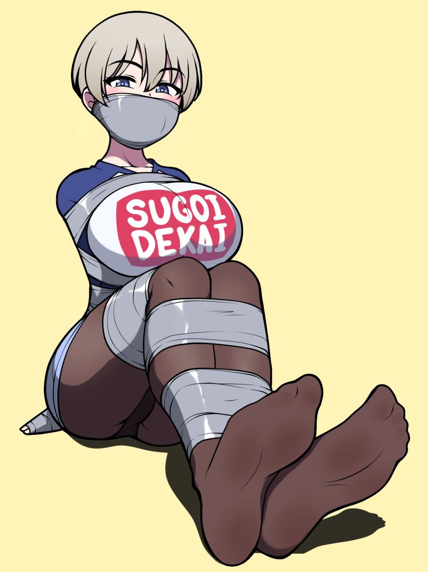 big_breasts bondage duct_tape feet gag gagged jam-orbital large_breasts short_hair tape tape_bondage tape_gag taped_hands uzaki-chan_wa_asobitai! uzaki_hana very_short_hair