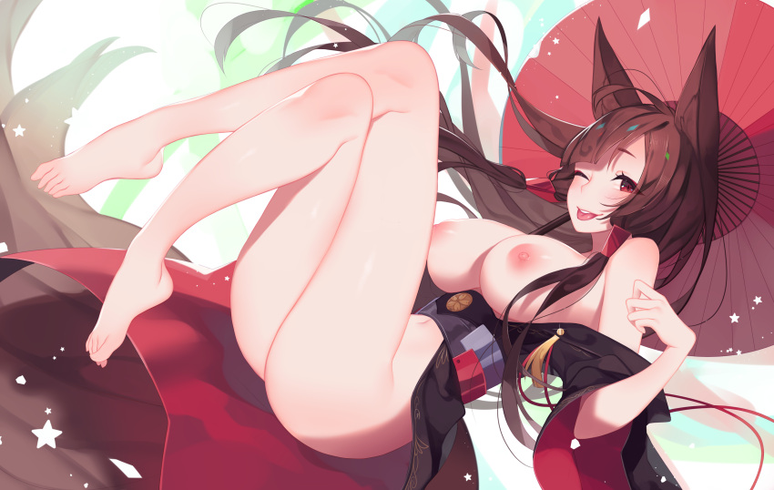 1girls akagi_(azur_lane) areolae azur_lane big_breasts breasts female female_only highres large_breasts looking_at_viewer nanoless nipples solo