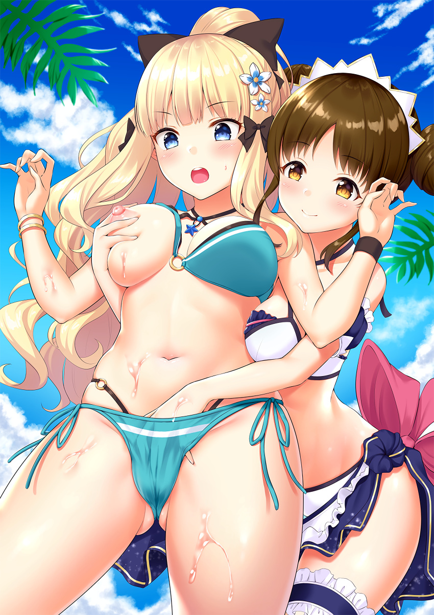 bikini breast_grab fingering nipples princess_connect! saren_(princess_connect!) suzume_(princess_connect!) swimsuits yuri