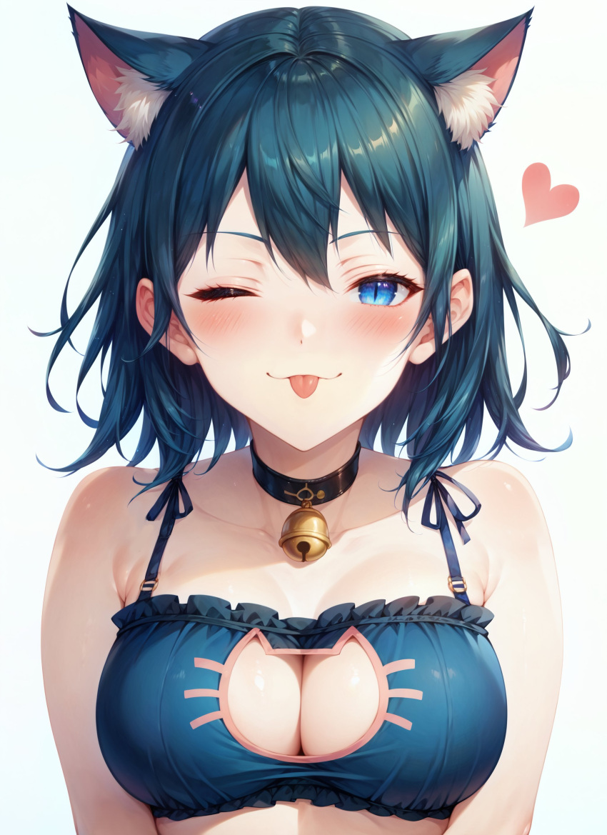 1girls ;p ai_generated aimoonshine alternate_version_available animal_ear_fluff animal_ears bangs bare_arms bare_shoulders blue_bra blue_eyes blue_hair blush bra breasts byleth_(fire_emblem) byleth_(fire_emblem)_(female) cat_cutout cat_ears cat_girl cat_lingerie cleavage cleavage_cutout closed_mouth clothing_cutout collarbone extra_ears female female_only fire_emblem fire_emblem:_three_houses frilled_bra frills heart large_breasts looking_at_viewer medium_hair meme_attire nintendo one_eye_closed pov simple_background smile solo tongue tongue_out underwear underwear_only upper_body white_background