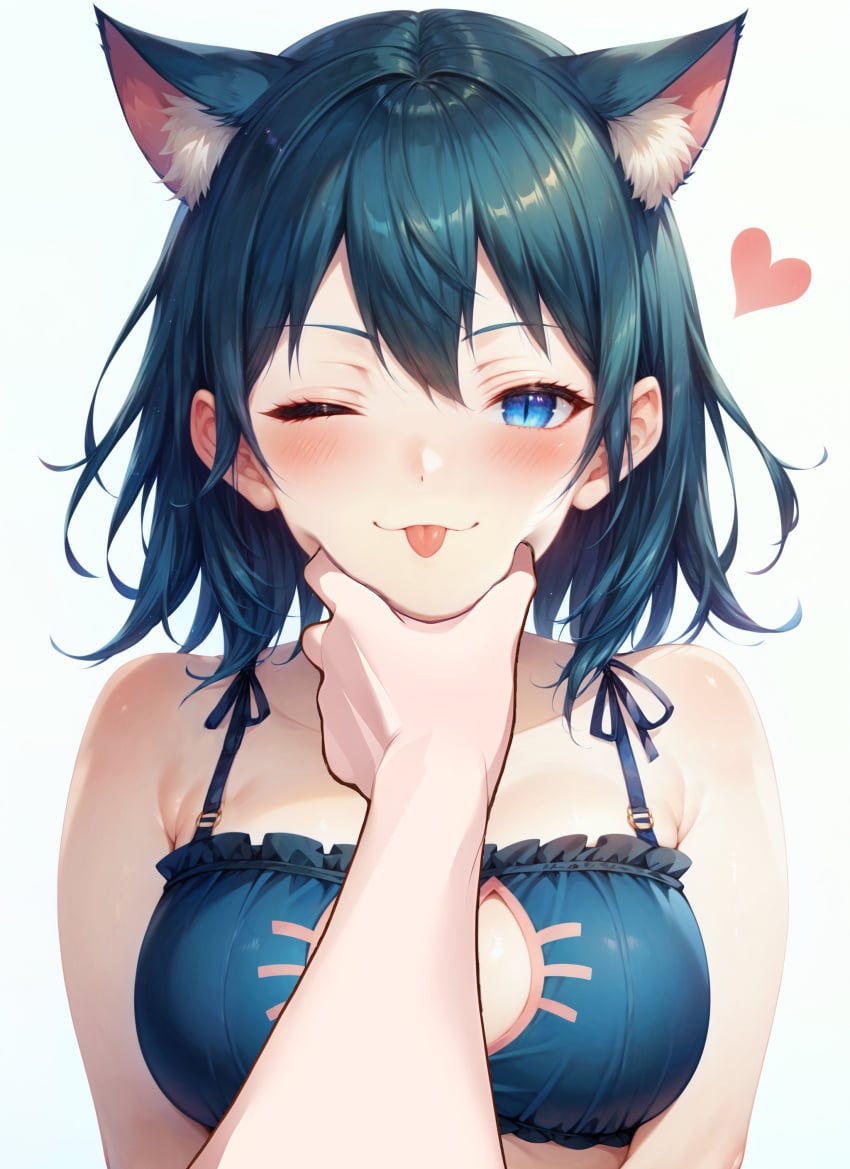 1girls ;p ai_generated aimoonshine alternate_version_available animal_ear_fluff animal_ears bangs bare_arms bare_shoulders blue_bra blue_eyes blue_hair blush bra breasts byleth_(fire_emblem) byleth_(fire_emblem)_(female) cat_cutout cat_ears cat_girl cat_lingerie cheek_grabbing_material_(meme) cleavage cleavage_cutout closed_mouth clothing_cutout collarbone extra_ears female female_only fire_emblem fire_emblem:_three_houses frilled_bra frills heart large_breasts looking_at_viewer medium_hair meme meme_attire nintendo one_eye_closed out_of_frame pov pov_hands simple_background smile solo solo_focus tongue tongue_out underwear underwear_only upper_body white_background