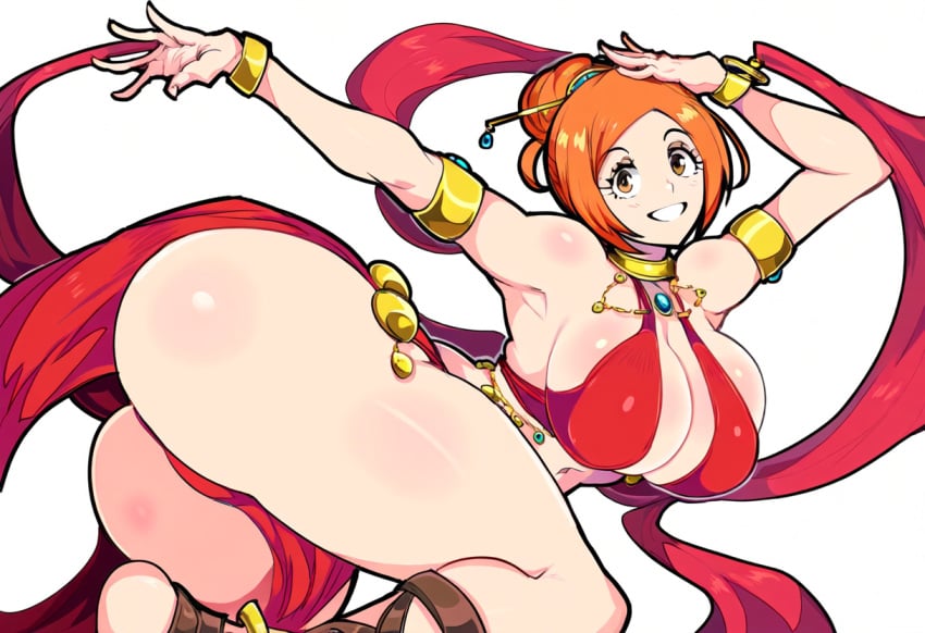 ai_generated belly_dancer belly_dancer_outfit bleach curvaceous dancer dancer_outfit female harem_outfit inoue_orihime large_breasts mullon novelai thick_thighs