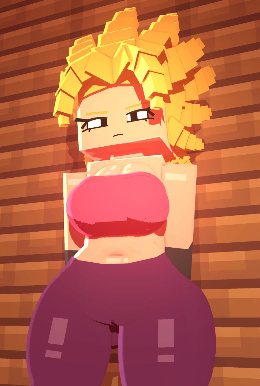 3d 3d_(artwork) big_breasts bikini black_bikini black_hair blush breasts caulifla caulifla_(dragon_ball) clothing coresvoid curvy curvy_body curvy_female curvy_figure digital_media_(artwork) dragon_ball dragon_ball_super female hair hi_res looking_at_viewer mine-imator minecraft saiyan shadow smooth_skin super_saiyan thick_thighs thighs wide_hips yellow_hair