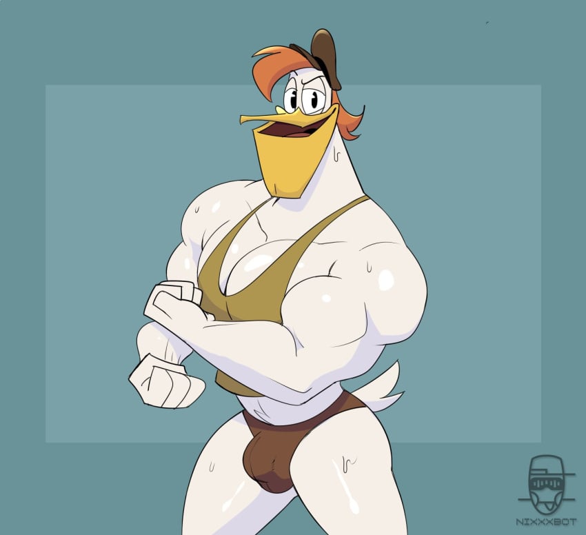 anthro avian beak bird bulge disney duck ducktales ducktales_(2017) hat launchpad_mcquack male male_only muscular muscular_male nixxxbot pecs solo solo_male tank_top underwear