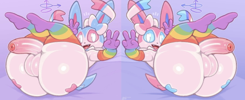 2femboys 4_fingers anthro balls cock collage cropped edit edited eeveelution femboy femboy_only frumples gender_symbol gender_symbol_penetration generation_6_pokemon looking_at_viewer male_symbol nintendo on_bed pokemon pokemon_(species) shiny_pokemon shiny_sylveon sylveon take_your_pick third-party_edit