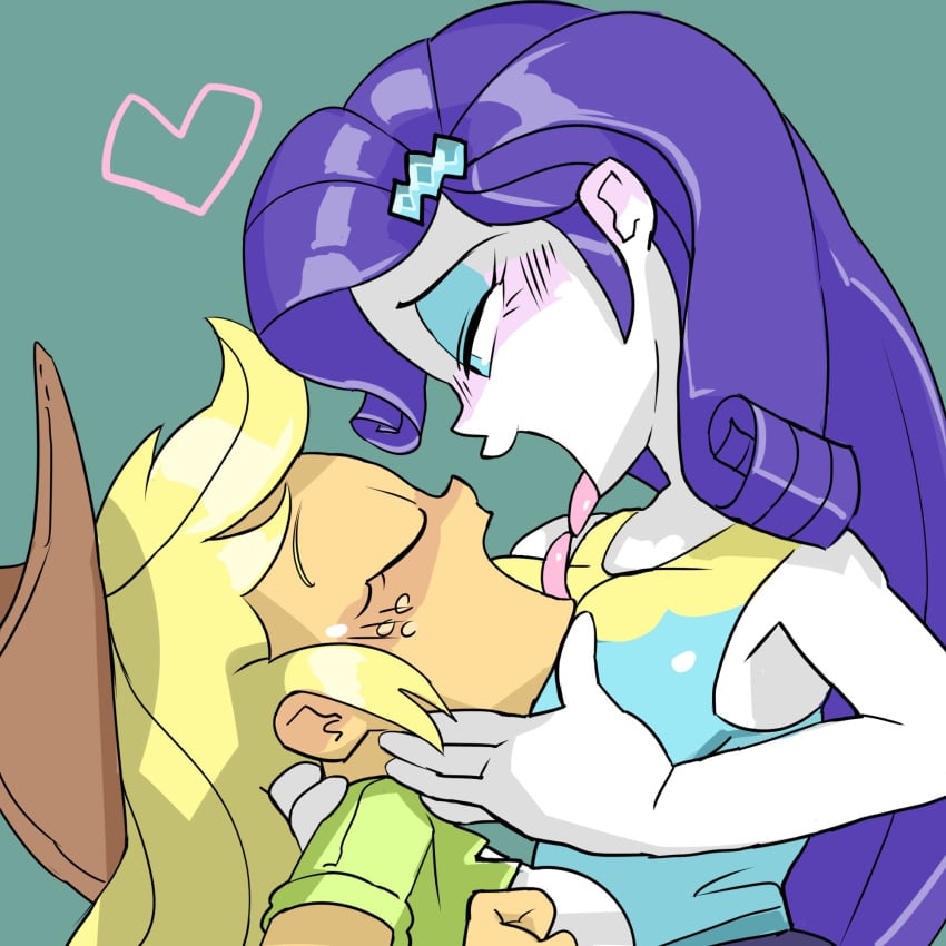 2girls applejack_(eg) applejack_(mlp) baigak blonde_hair blue_eyes chin_grab clothed cowboy_hat equestria_girls face_between_breasts face_in_breasts freckles freckles_on_face hat huge_breasts lesbian lesbian_kiss my_little_pony my_little_pony_equestria_girls my_little_pony_friendship_is_magic purple_hair rarity_(eg) rarity_(mlp) tagme tongue tongue_out yuri