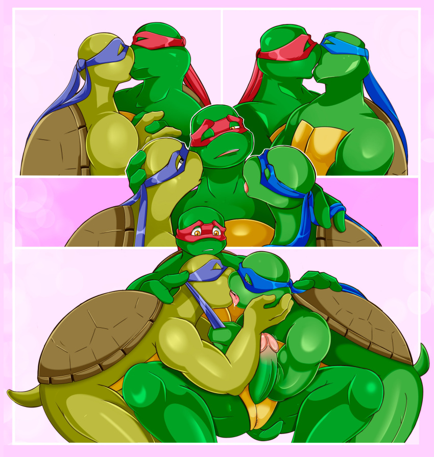 3_fingers absurd_res anthro brother_(lore) brothers_(lore) comic digital_media_(artwork) donatello_(tmnt) erection fingers french_kissing gay genitals group group_sex hi_res humanoid_genitalia humanoid_penis incest_(lore) kissing leonardo_(tmnt) licking licking_another licking_partner male male/male mishajeans open_mouth penis raphael_(tmnt) reptile scalie sex shell sibling_(lore) simple_background spread_legs spreading teenage_mutant_ninja_turtles threesome tongue tongue_out trio turtle