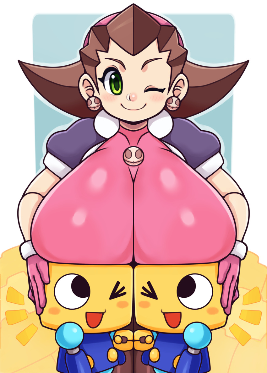 big_breasts breasts breasts_on_head large_breasts matospectoru mega_man mega_man_legends servbot tron_bonne