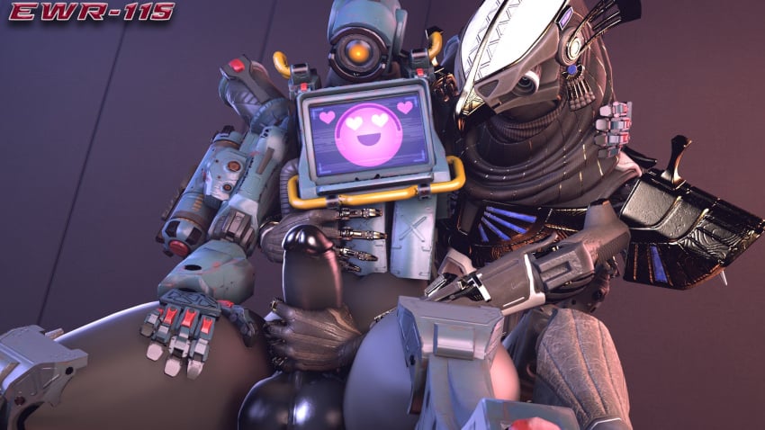 16:9 3d apex_legends balls duo ewr-115 genitals handjob hi_res machine male male/male male_only pathfinder_(apex_legends) penile penis revenant_(apex_legends) robot sex widescreen