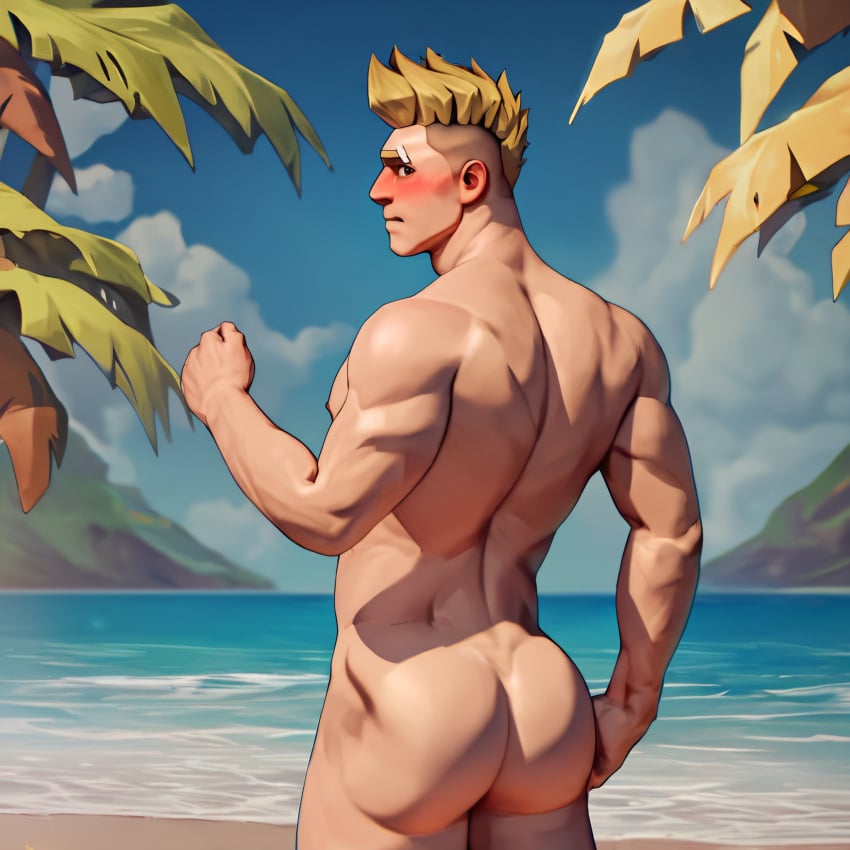 ai_generated ass ass balls big_butt blush coast fortnite fortnite:_battle_royale looking_back male male_only rear_view shy solo stable_diffusion standing