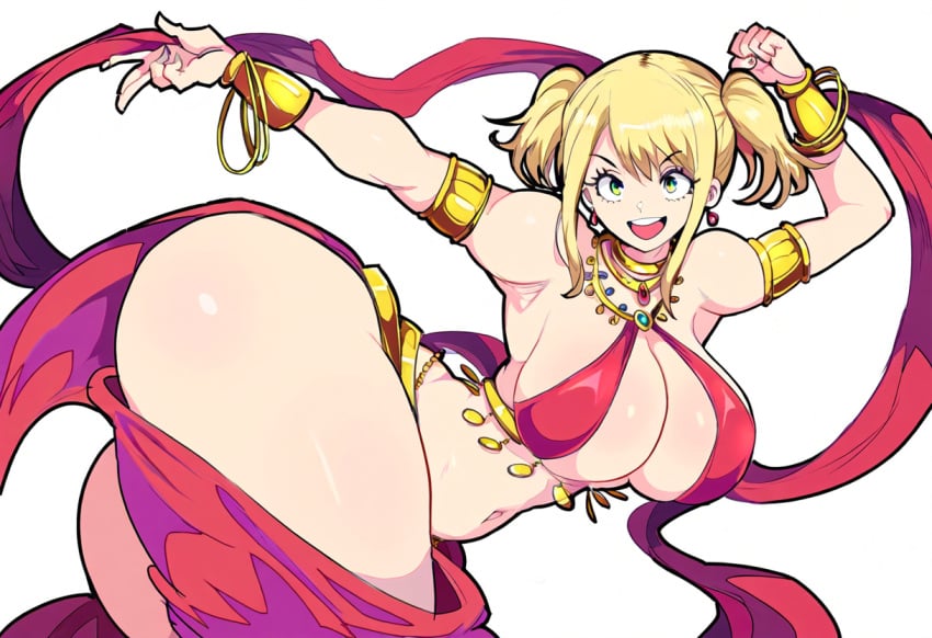 ai_generated belly_dancer belly_dancer_outfit blonde_hair curvaceous dancer dancer_outfit fairy_tail female harem_outfit large_breasts lucy_heartfilia lucy_heartfilia_(belly_dancer) mullon novelai thick_thighs voluptuous